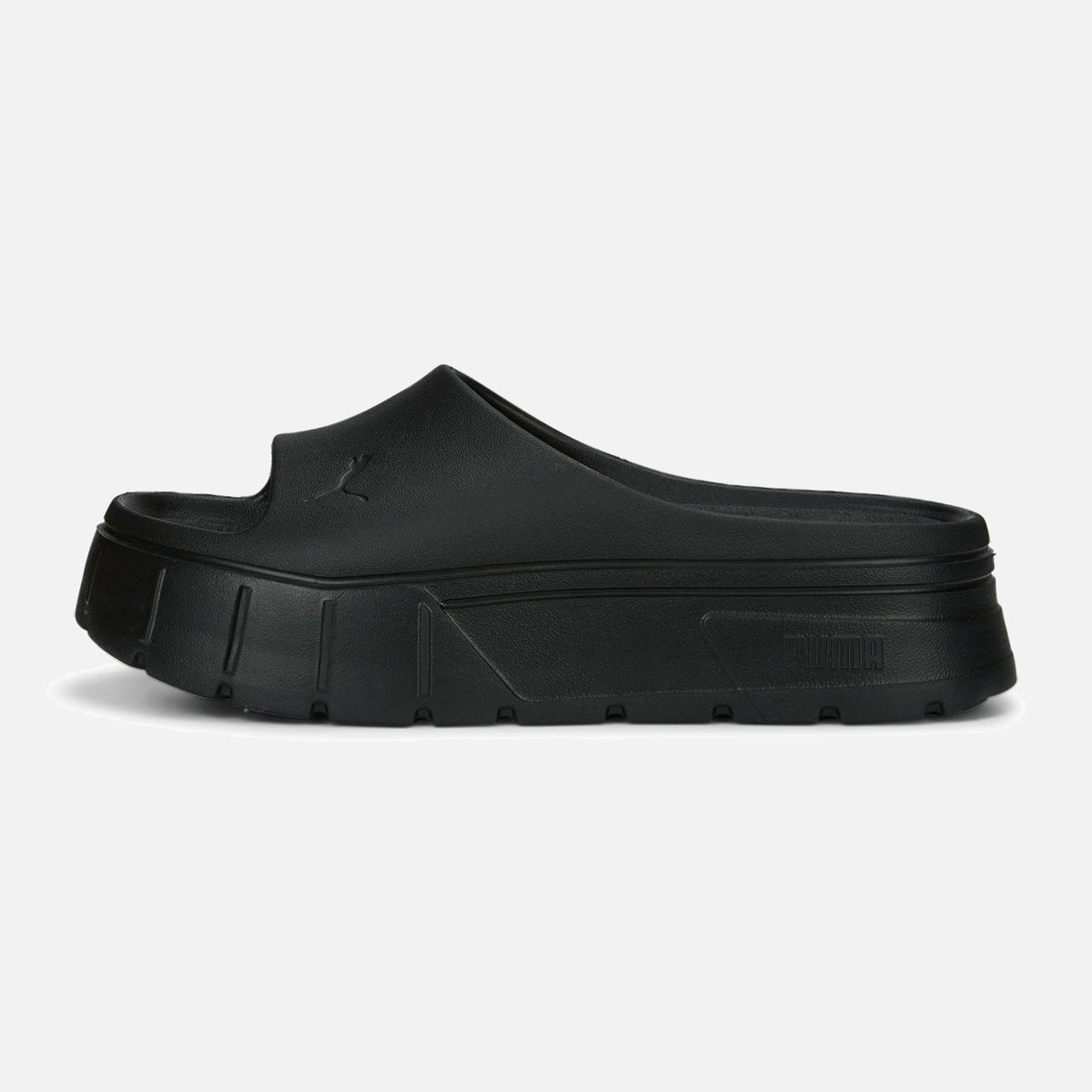 Womens Puma Mayze Stack Black Platfom Slides