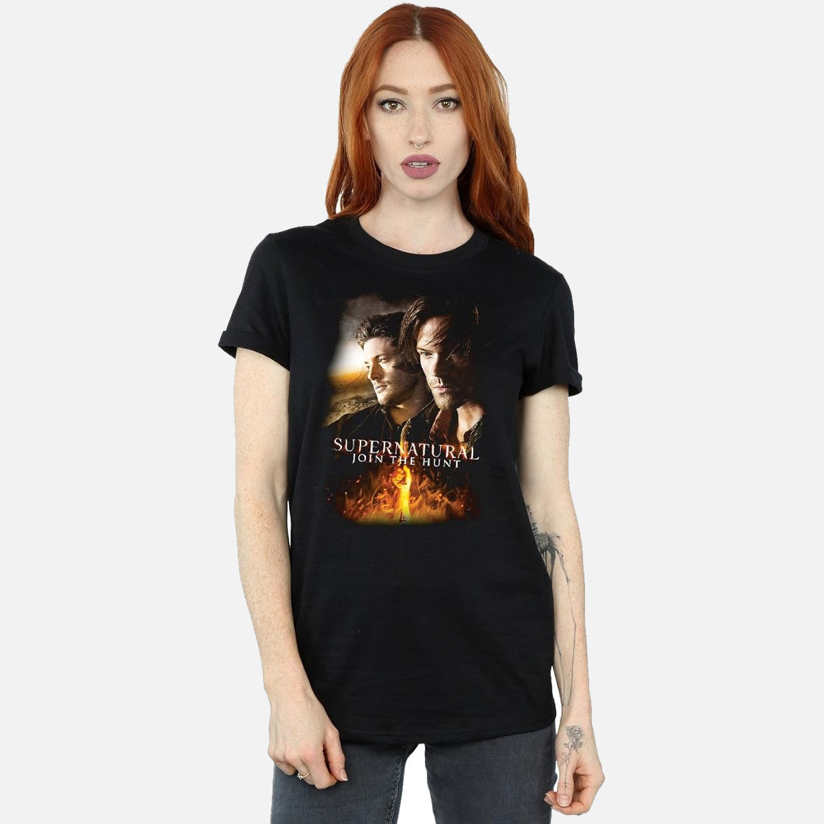 Official Supernatural Winchester Flaming Poster Black T-shirt