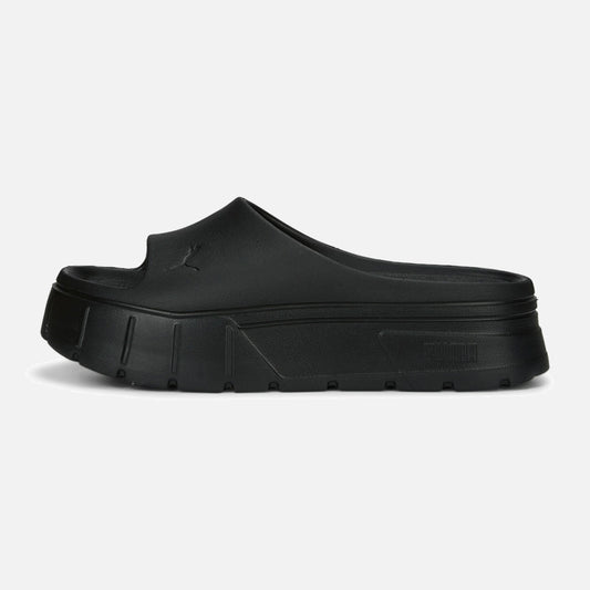 Womens Puma Mayze Stack Black Platfom Slides